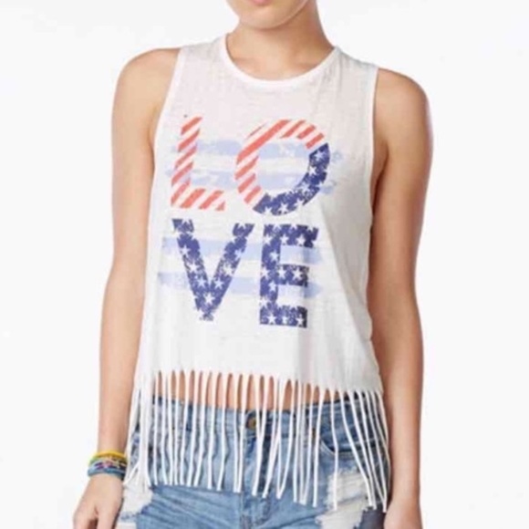 LAST ONE - New Women's Bling LOVE Tank Top With Fringe Bottom Size Small - Picture 1 of 10